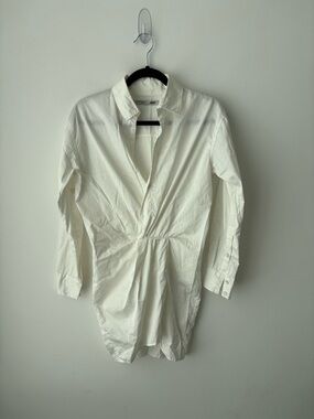 JNBY White Cotton Shirt Dress Minimalist Structured Waist Tunic Scandinavian
